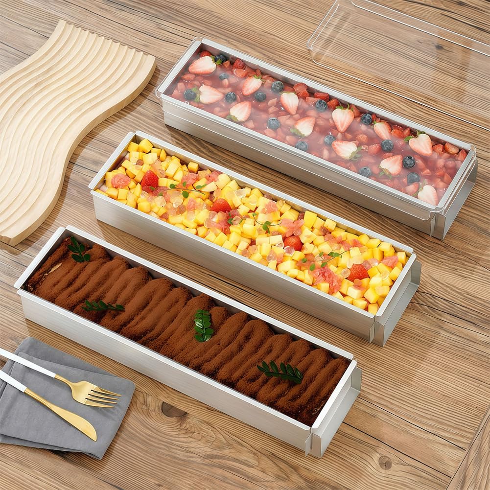 Rechteckige Backform für Tiramisu-Käsekuchen, antihaftbeschichtete Kuchenform mit abnehmbarem Rahmen, 24 x 16,5 x 6,1 cm