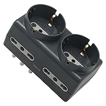 Electraline 71067 Adattatore Per Spina Tedesca, Multipresa 6 Posti 2 Schuko + 4 Bivalenti 10, 16A, Grigio Scuro