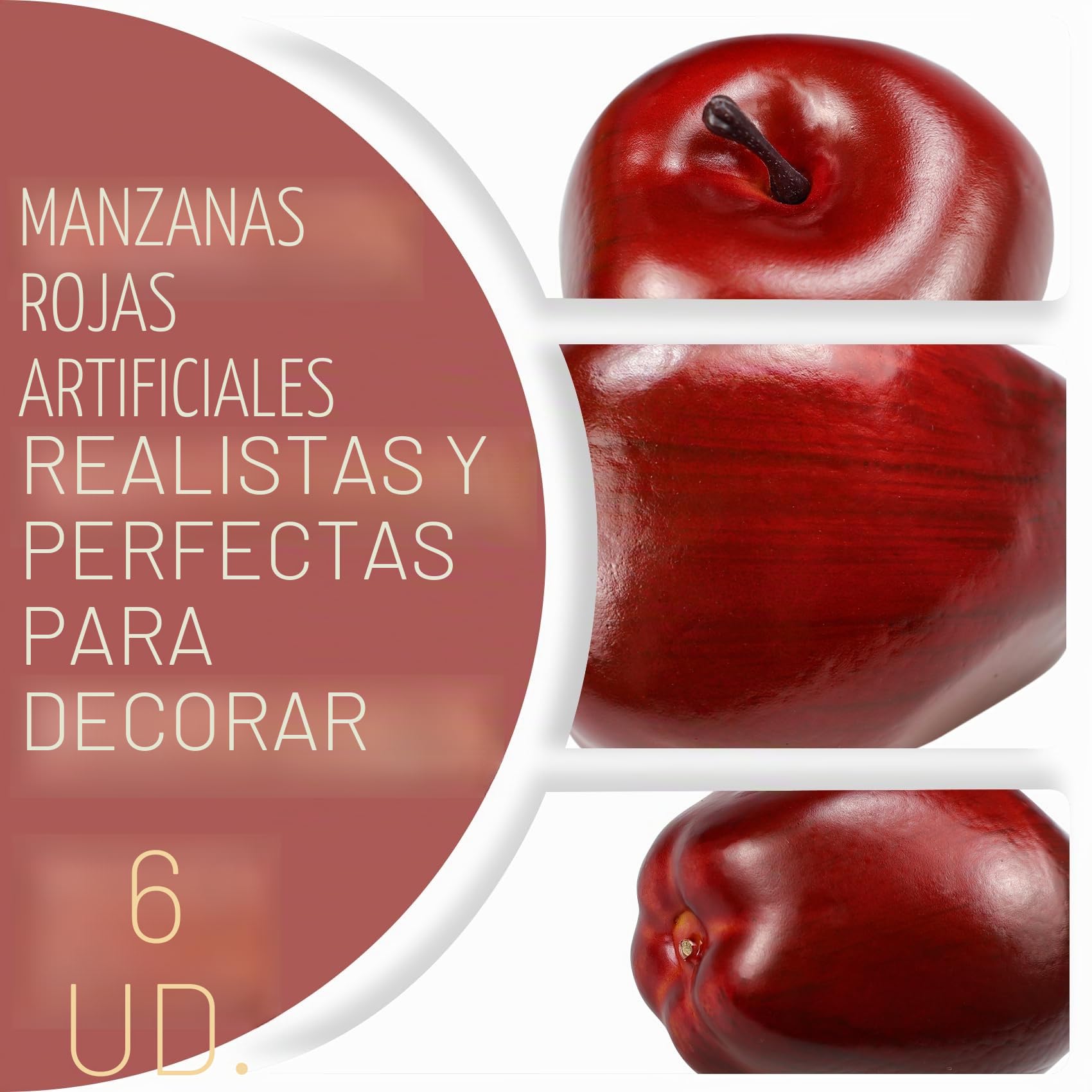Lorigun Manzanas Artificiales Frutas Falsas Manzanas Deliciosas para La Decoración, Frutas Decorativas, Grandes Manzanas Rojas De Faux 6 Pcs