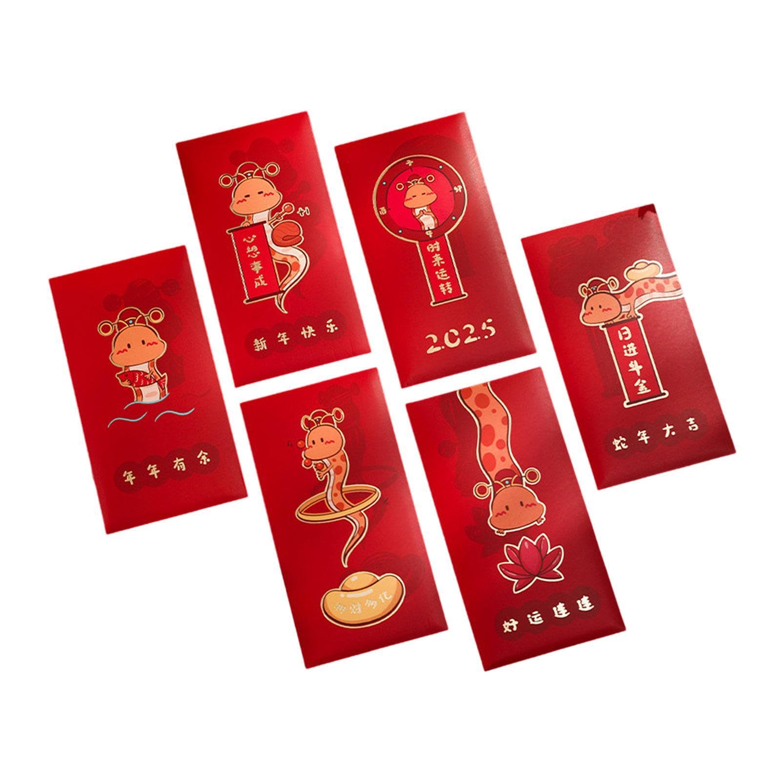 6Pcs 2025 Chinese Lunar Snake Year Red Envelopes 9x17cm for Spring Festival-image-25