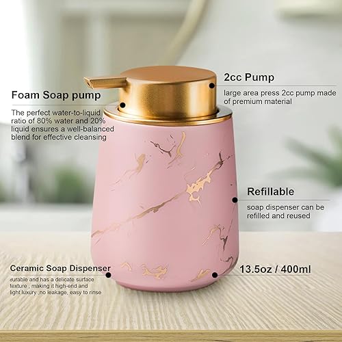Miniatura 4 de YYW Dispensador de jabón espumoso de cerámica, dispensador clásico de loción de jabón a rayas, dispensador de jabón ligero de lujo, fácil de
