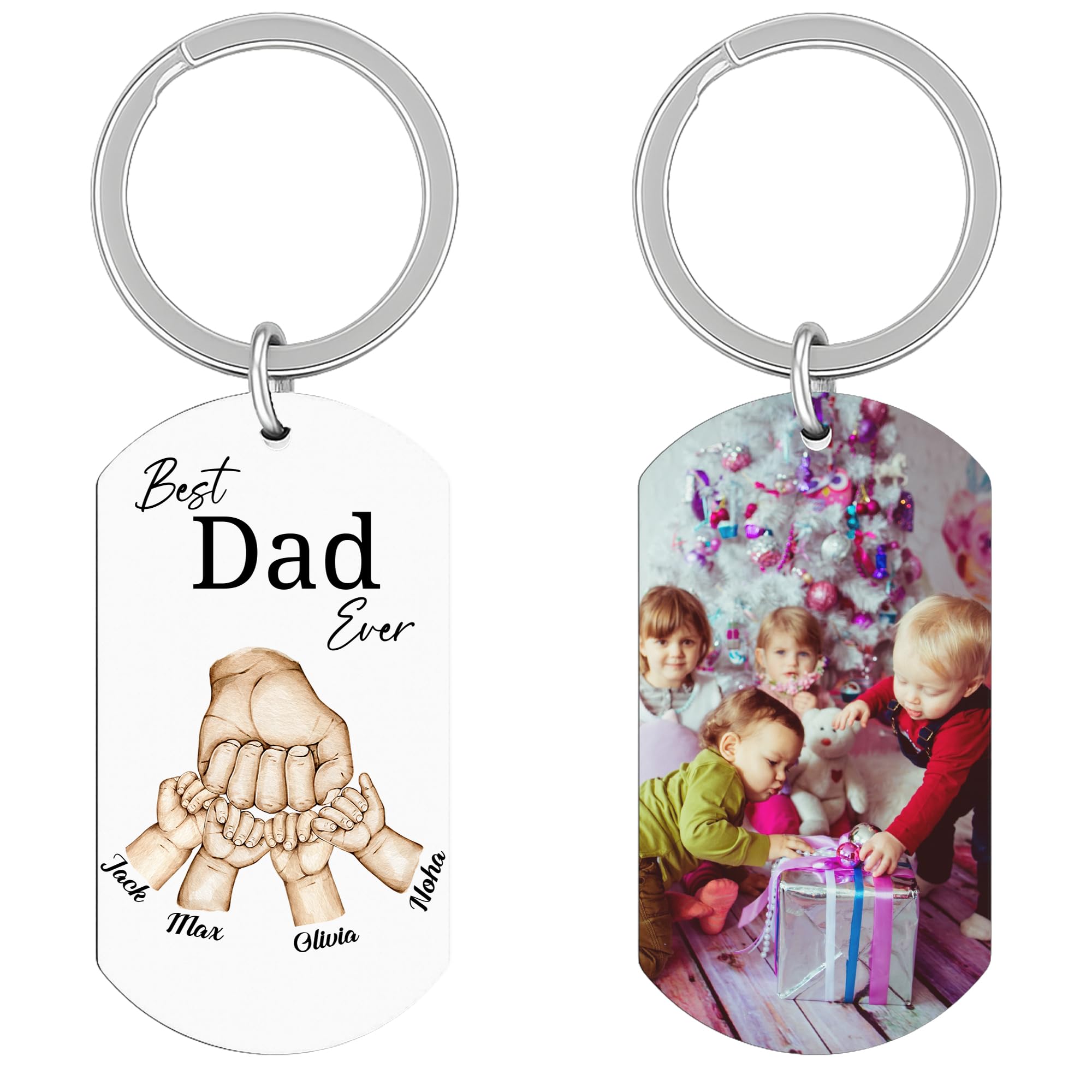 Print Maniacs Boys 4 Fist Personalised Keyring Fathers Day - Photo Printed Engraved Custom Text Keychain - Double Side Keyring Gift For Dad Daddy Grandad Uncle Birthday Christmas Any Occassion From Son Daughter