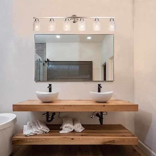 Miniatura 3 de ALICE HOUSE Luces de tocador de 41.3 pulgadas, iluminación de pared de 6 luces, luces de baño con acabado de níquel cepillado sobre el espejo,