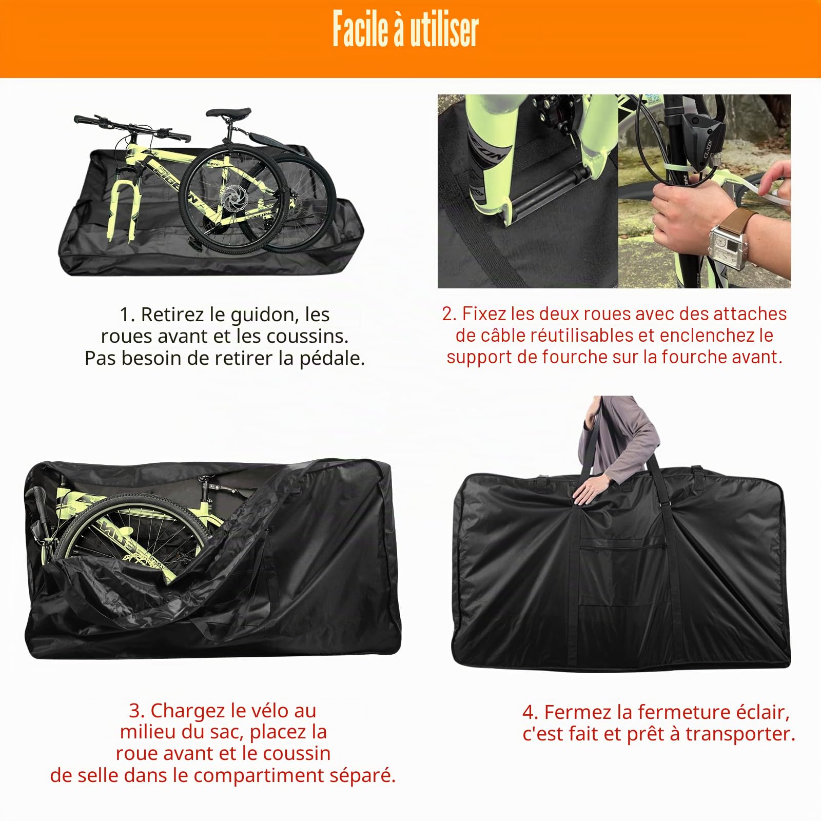Sac de voyage pour vélo de route 900D amélioré, sangle solide et compartiments séparés