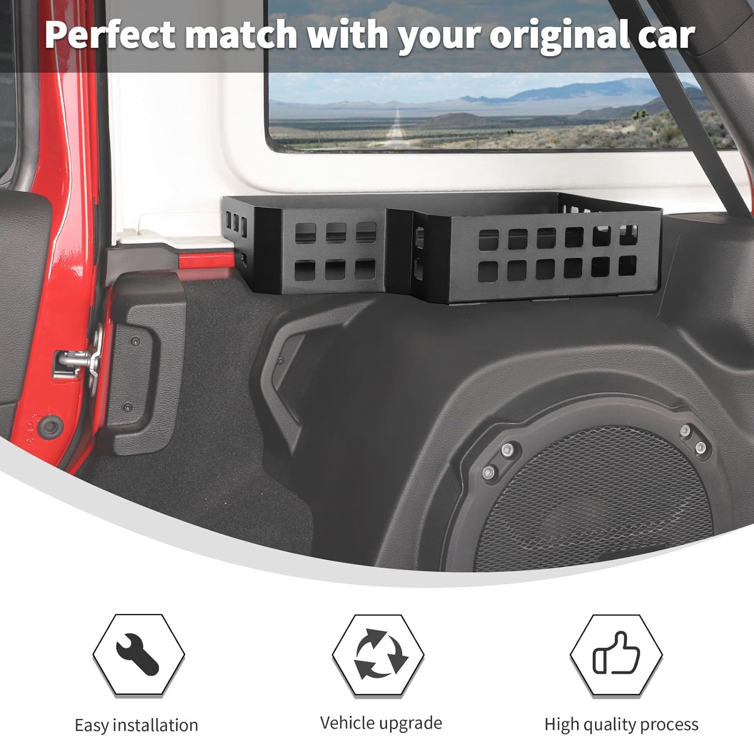 Linskip Cargo Wheel Well Storage Basket with Molle Panel Compatible with 2018-2026+ Jeep Wrangler JL 4XE, Cargo Sidewall Organizer, Compatible with Wheel Well Area with Speakers(Right)