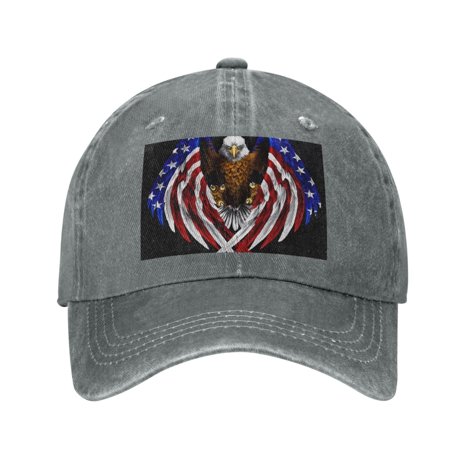 PHAYAH USA Flag Patriotic Eagle Pattern Unisex Adult Cowboy Hat Full Cotton Curved Brim Baseball Cap Sport Denim Sun Hat Gray