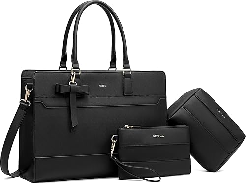 Keyli 3 unids bolsa para laptop para mujer, 15.6 pulgadas, cuero trabajo, trabajo, oficina, oficina, maletín de hombro