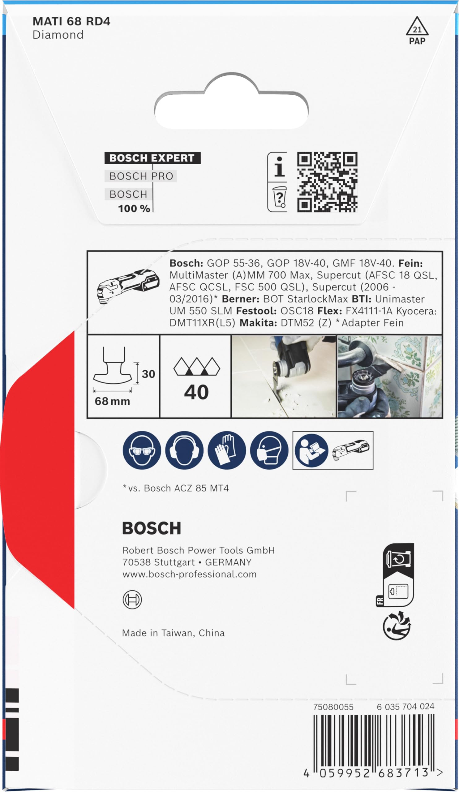 Bosch 1x Brzeszczot do narożników EXPERT MATI 68 RD4 (do Moździerz, Miękkie płytki ceramiczne, Szerokość mm, Szerokość cięcia 2,2 mm, Professional Akcesoria Narzędzie wielofunkcyjne)