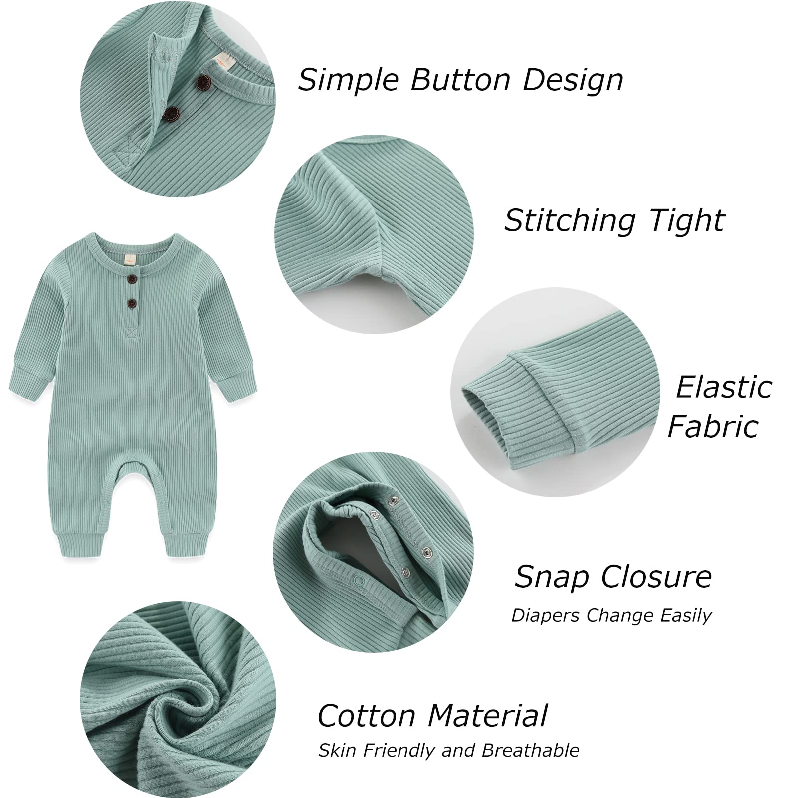 MAMIMAKA Mameluco de algodón para recién nacido, sin pies, pijama para bebés de 0 a 18 meses, paquete de 3