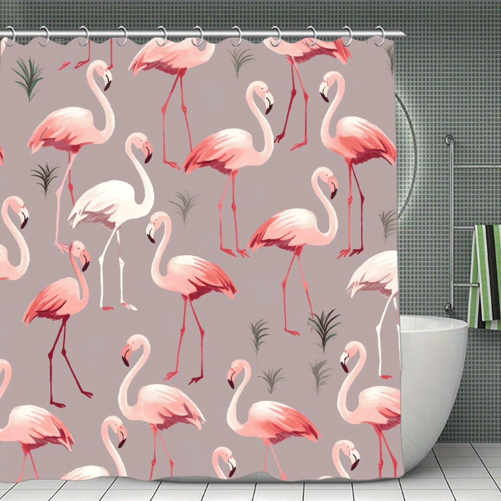 VstaDank Pink Flamingo Pattern Shower Curtain Waterproof Bathroom Curtain with Hooks Luxury Weighted Bath Curtains for Bathtubs Showers Room Dividers Decorative Shower Curtains 71x71 in