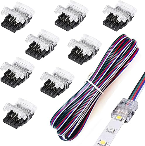 SUPERNIGHT Conectores LED de 5 pines, paquete de 8 para tiras de luces LED impermeables RGBW RGBWW 5050, conexión rápida de tira a cable sin