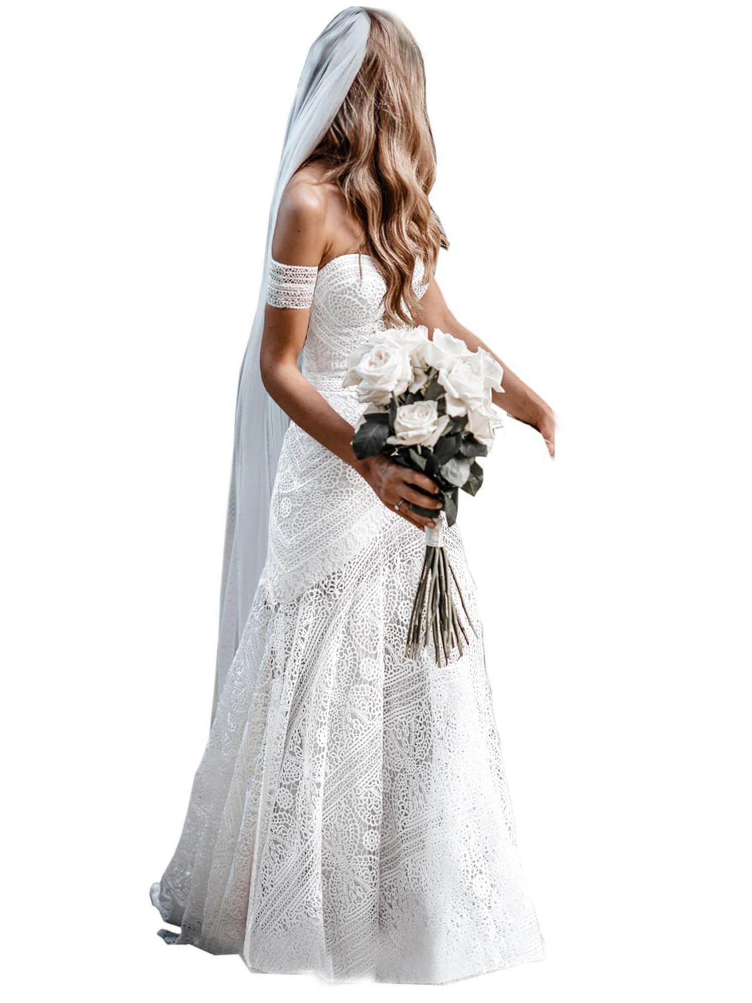 Women's Bohemian Wedding Dresses Sweetheart Mermaid Lace Bridal Gown