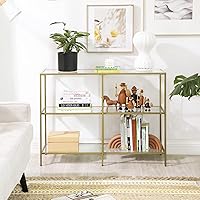 Vista 2 de VASAGLE Mesa consola de 39.4 pulgadas con 3 estantes, mesas de sofá, mesa de entrada moderna, marco de metal, estante de vidrio templado, entrada