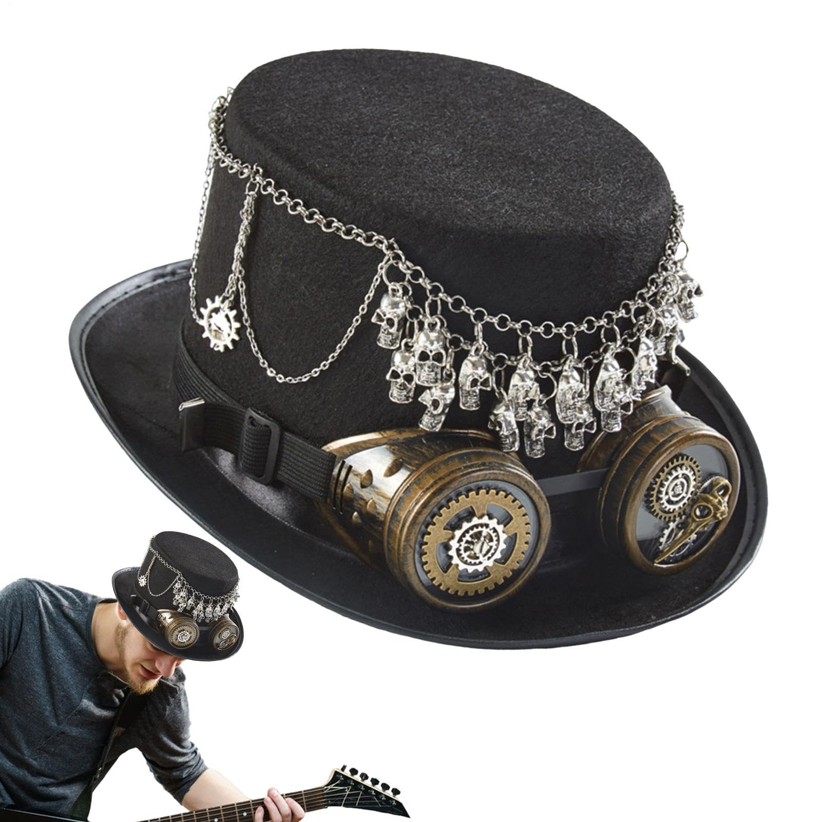 Cappello Steampunk Cosplay regolabile Prop Skull Headwear | Cappello Steampunk per adulti, cosplay, con occhiali, per fotografia di scena, feste in maschera, carnevale