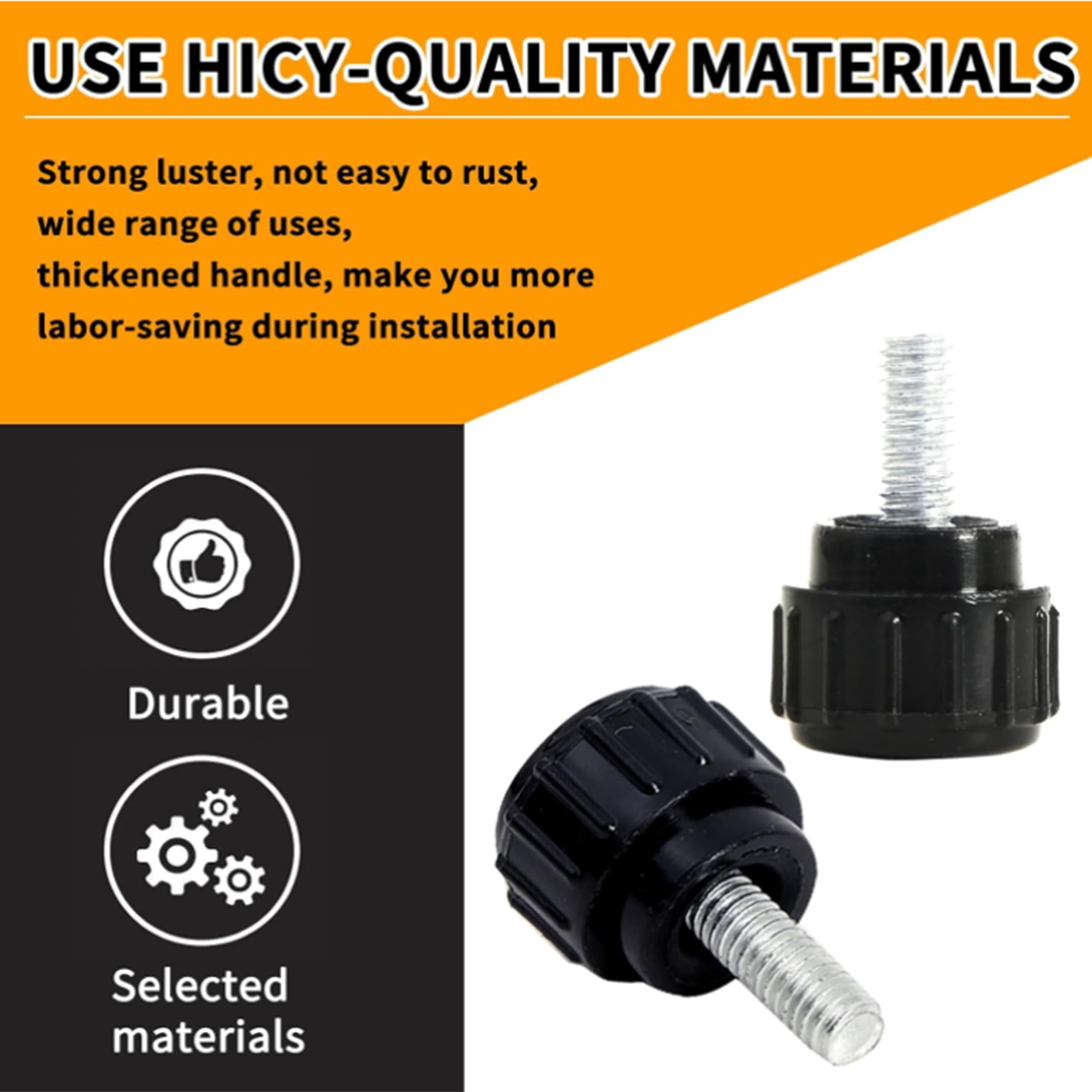 10PCS M4 X 10mm Carbon Steel Threaded Knurled Thumbscrews - Black Round Knobs