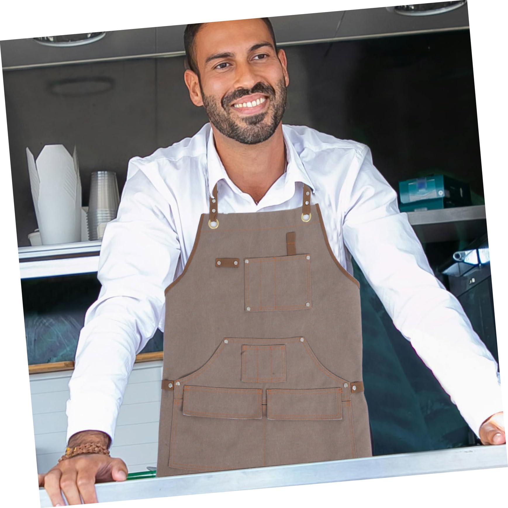 OUNONA Canvas Cross Back Schürze mit Verstellbaren Trägern Multifunktionale Gartenschürze mit Großen Taschen Arbeits Kochschürze für Männer und Frauen für Holzarbeit Garten Küche und