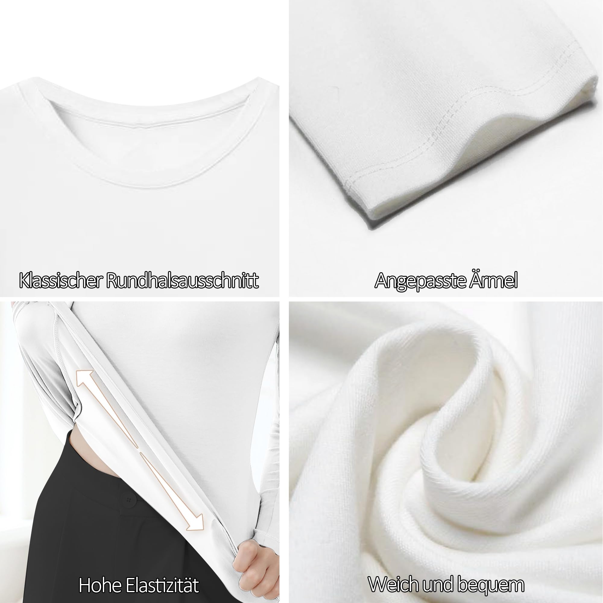 LiKing Maglietta a Maniche Lunghe Donna con Scollo Tondo Cotone 3er Pack 6151