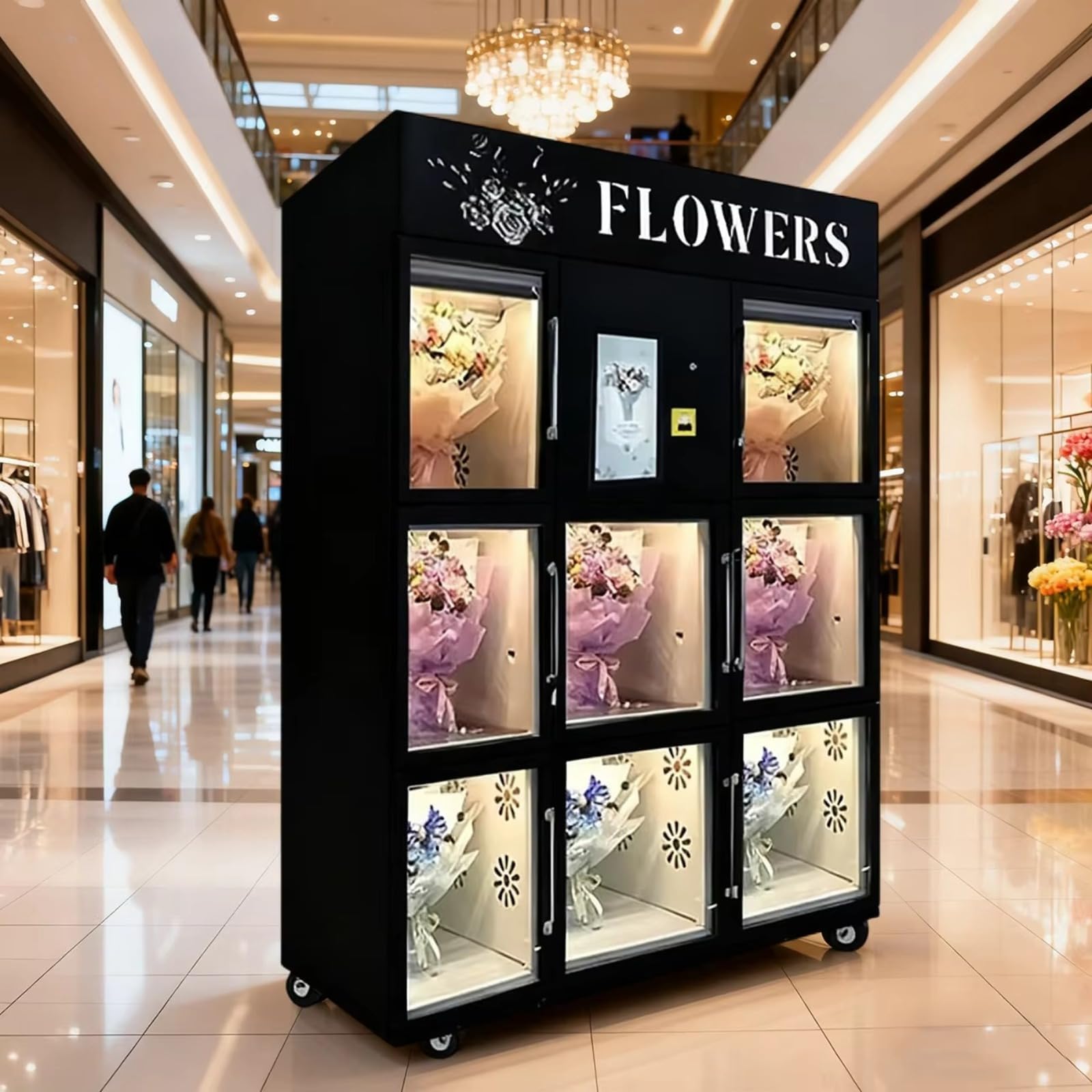Distributore di fiori refrigerato commerciale per affari