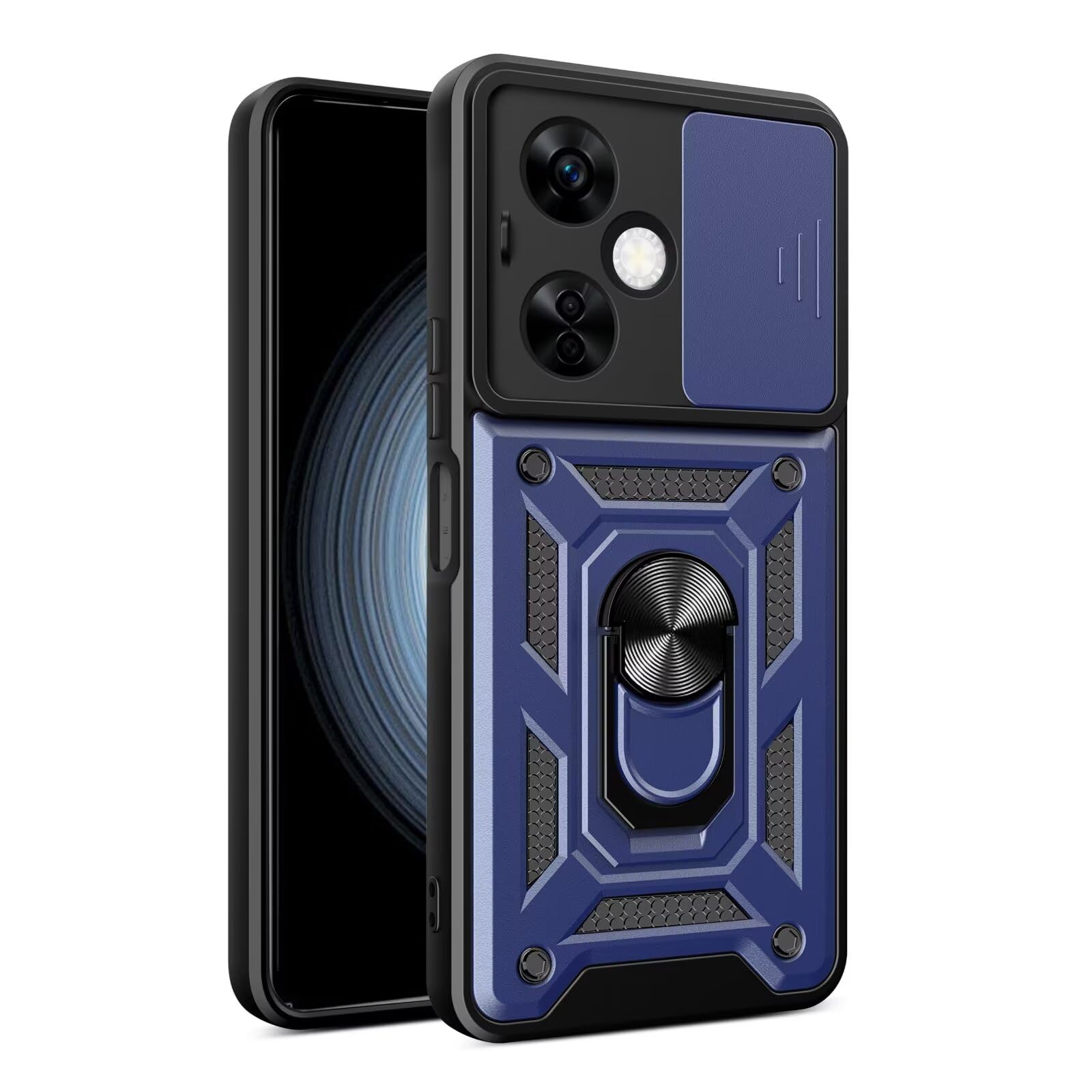 Topme Cover Per OnePlus Nord CE 3 Lite 6.7 Pollici - Custodia Rigida Con Anello Porta E Supporto, Blu, Antiurto - 3