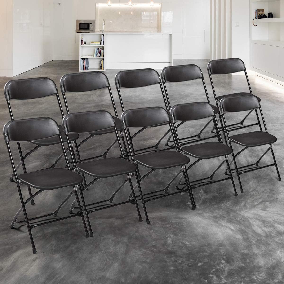 JAXPETY Commercial Plastic Folding Chairs Stackable Wedding Party Event Chair Black (10-Pack)
