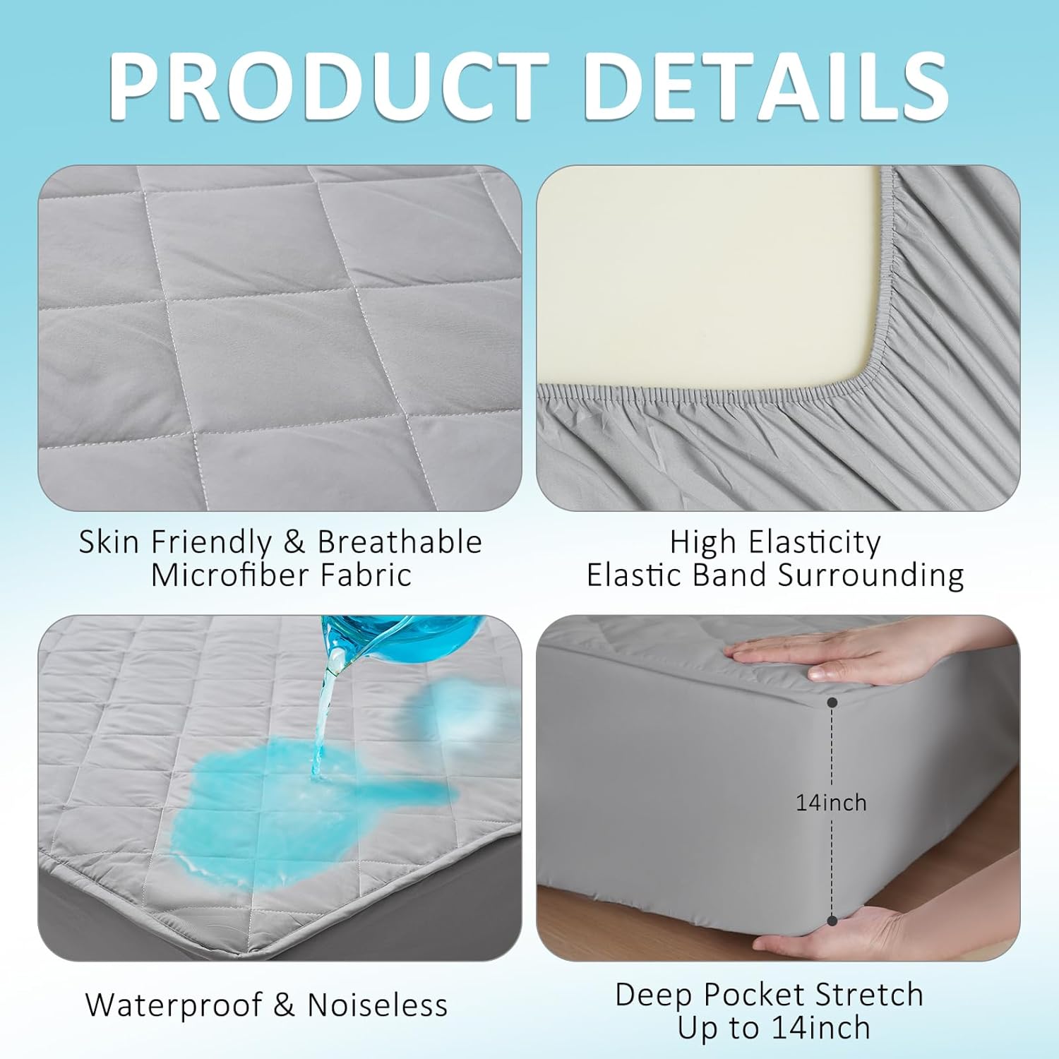 Hospital Bed Mattress Protector Cover Waterproof 36" x 80" x 14" Hospital Bed Sheets Incontinence Protection, Soft Breathable Mattress Pad for Elderly, Adults Machine Washable, Gray