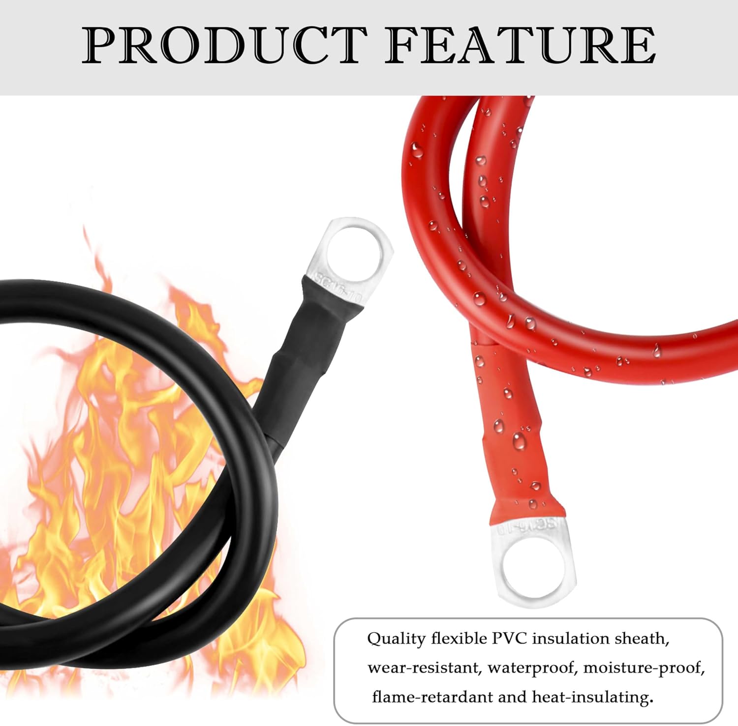 6AWG Battery Cables with Terminals,2PCS Battery Wire Set for Black Red Electricity Supply with 3/8 inch Connector,Universal Car Accessories Inverter Cables Fit Vehicles Marines RVs image 4