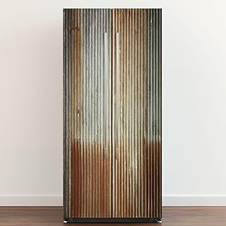 Self Adhesive Vinyl Refrigerator Wrap Old zinc Texture Rusty Galvanized Metal Surface Door Mural Sticker Peel and Stick Removable Door Cover Fridge Wrap Decal for Kitchen Decor