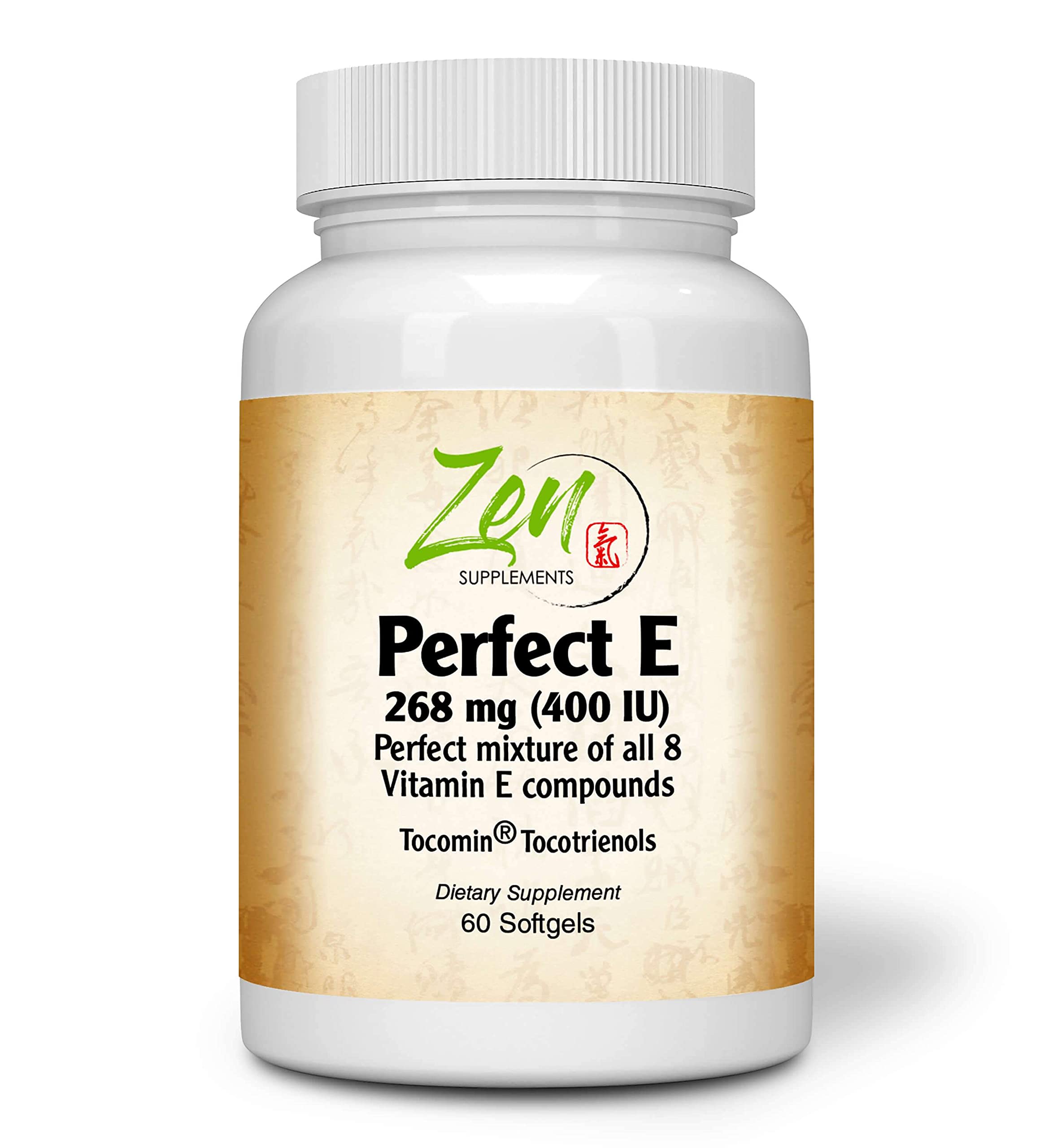 Zen Supplements Full Spectrum Perfect-E - Vitamin E Complex with Mixed Tocopherols and Tocotrienols - Non-GMO Complete E Vitamin - 60 Softgels