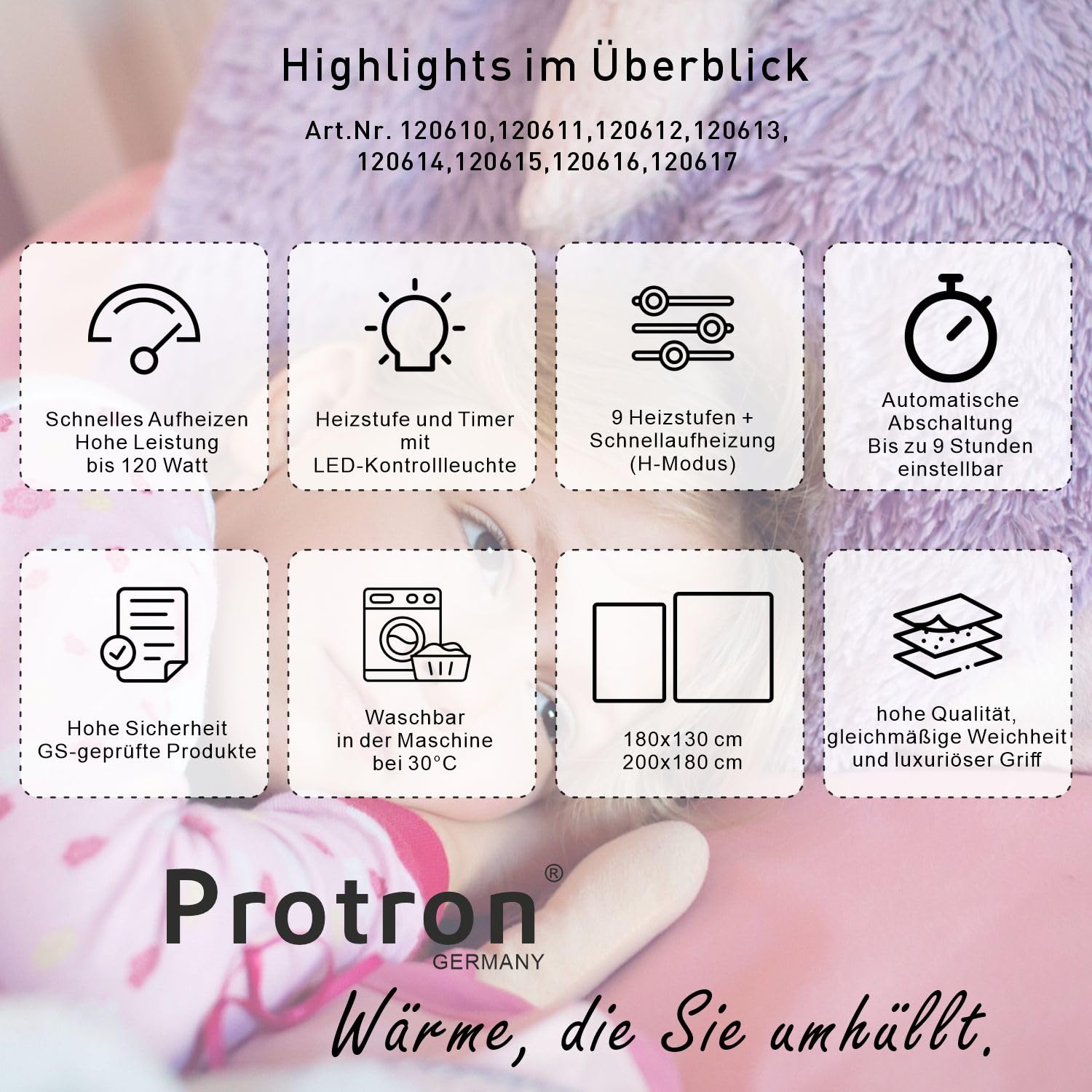 Protron Elektrische Wärmedecke Wärmebett Kuscheldecke mit Abschaltautomatik, 9 Heizstufen, LED Überhitzungsschutz, Timer bis 9Std, waschbar (Flannel, Anthrazit, 200 x 180 cm)