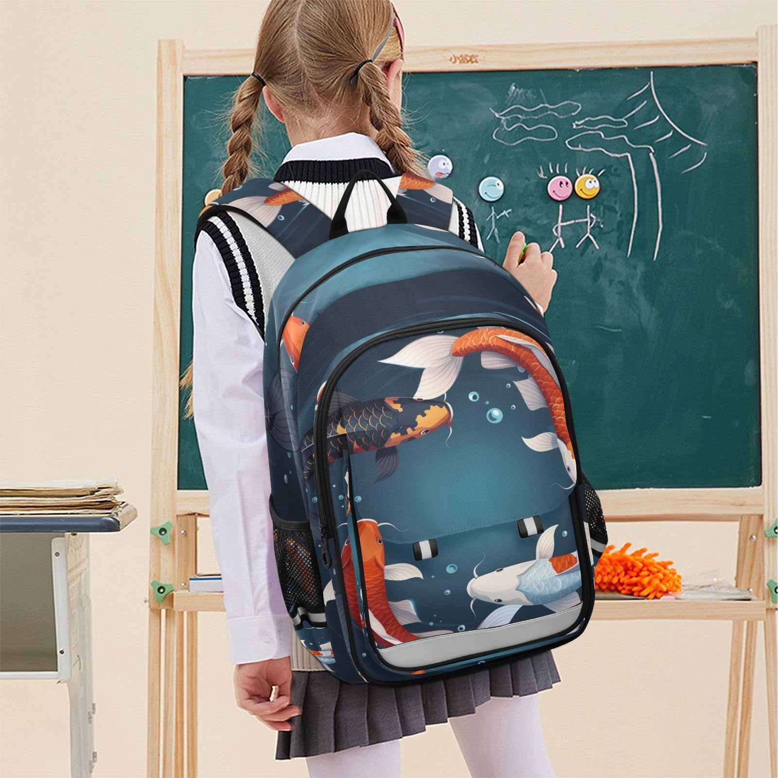Pesce Koi Nuoto Tranquillo Zaino Scolastico per Studenti,Zainetti per Bambini e Ragazzi,Ideali per La Scuola Viaggi