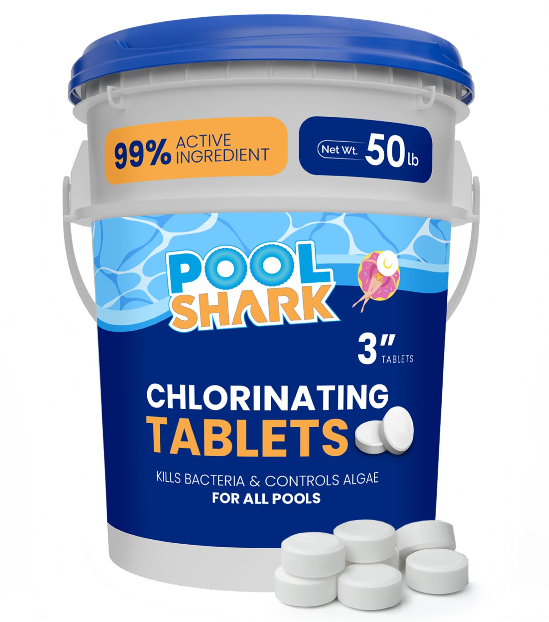 Pool Shark Swimming Pool Chlorine Tablets - 3-Inch Chlorine Tablets - Slow-Dissolving 90% Active Chlorine Tabs - Pool Chemicals for Inground Pools, Above Ground Pools, Saltwater, Spa, Hot Tub (50 lbs)