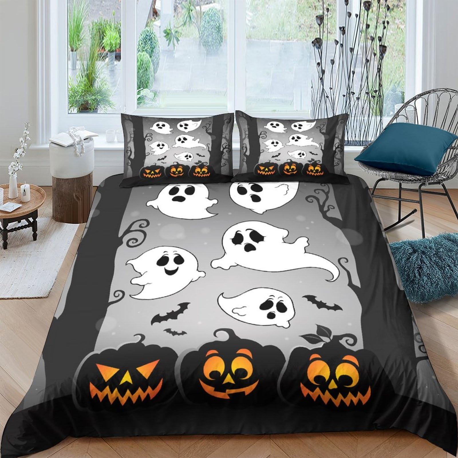 Ctjqhvkz Style-6 3D Printed Halloween Ghost Fitted Sheet Microfiber Soft Pumpkin Bed Cover For Bedroom Dorm Easy Care Decor Single（135X200cm）