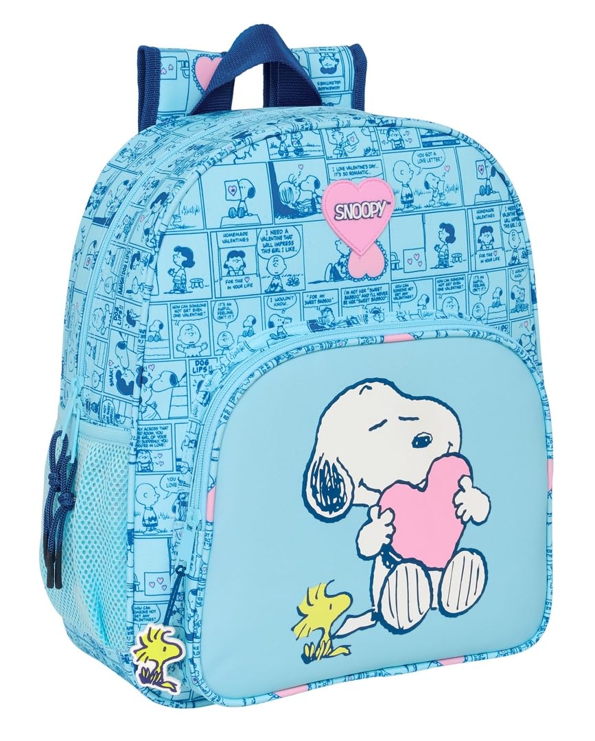 Safta SNOOPY LOVE – Children's School Backpack, Adaptable to Trolley, Ideal for School Children, Comfortable and Versatile, Quality and Resistance, 32 x 12 x 38 cm, light blue, M, Casual