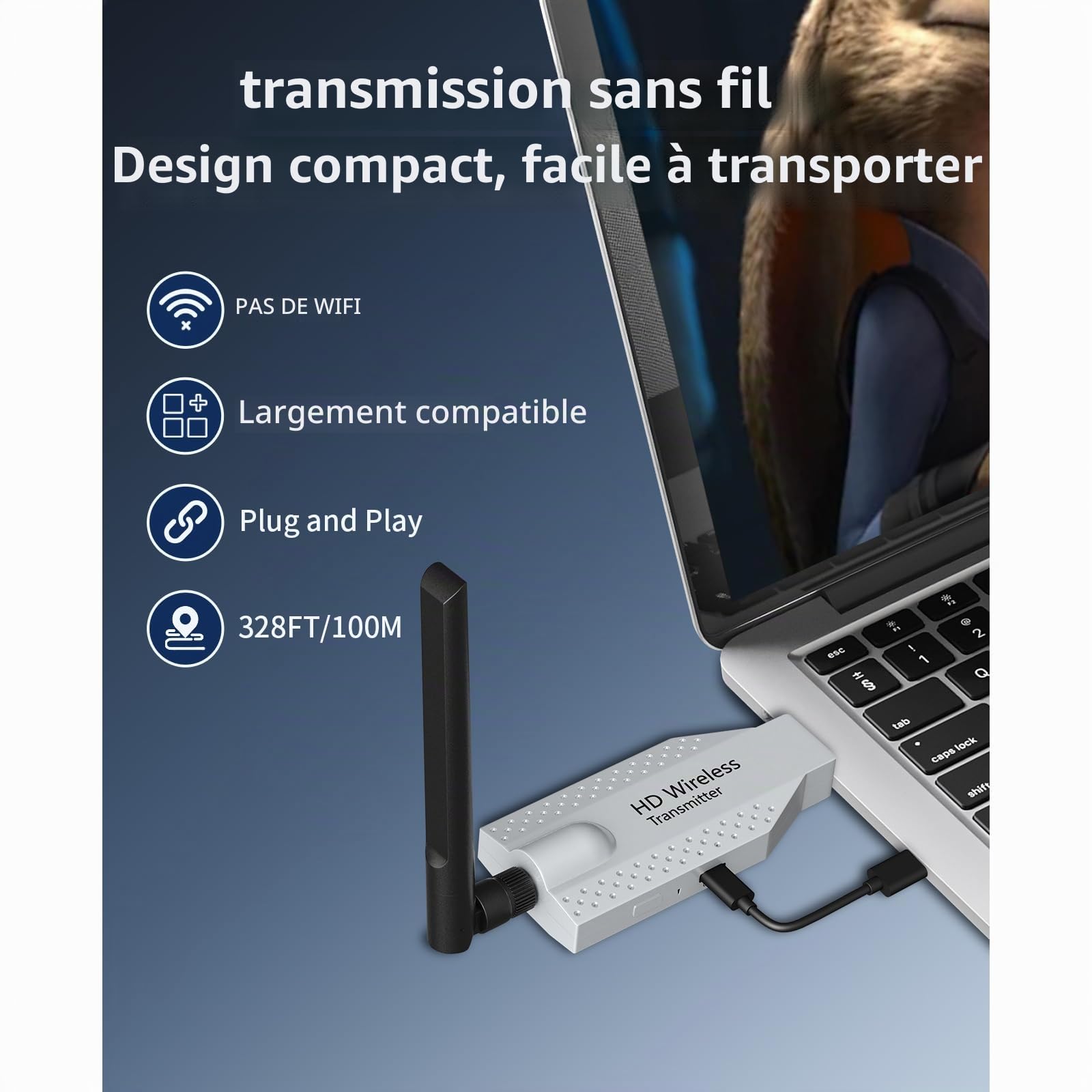 HDMI sans Fil Émetteur et 2 Récepteurs, 100 Mètres 1080P@60hz,Décodage 4K | Sac de Rangement Portable,Plug and Play,Double Bande 2.4G/5G,pour PC, Caméra, TV Box, Projecteur, Moniteur