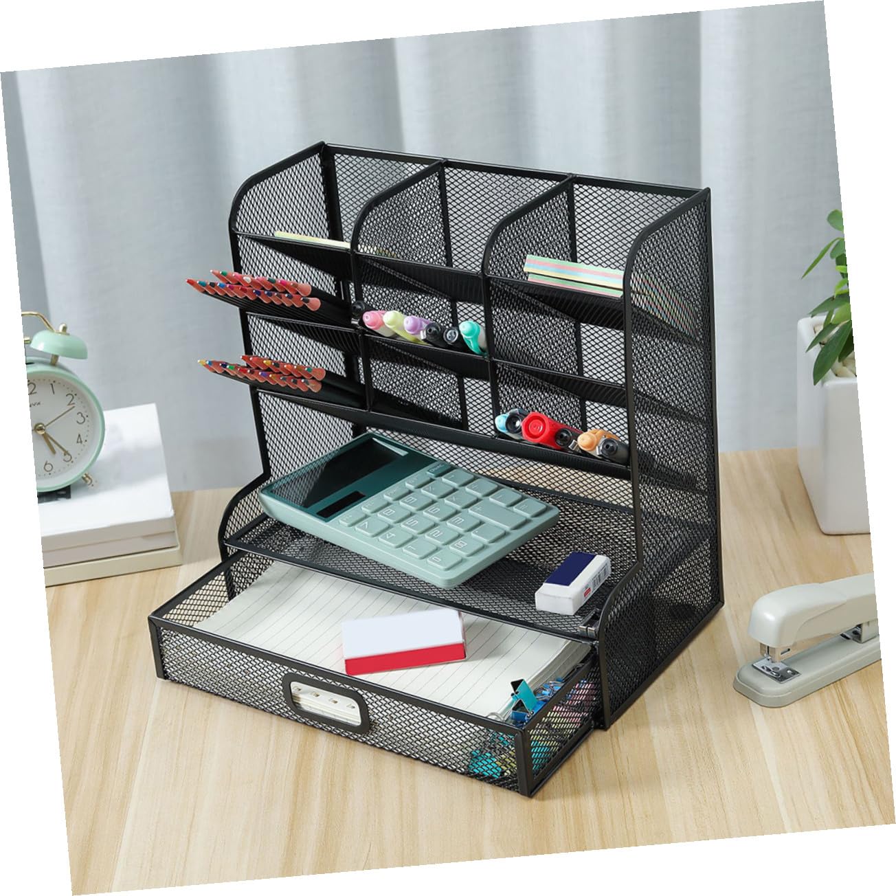 Homoyoyo Portapenne da Scrivania in Metallo Nero Design a Rete | Organizzatore Scrivania Ufficio, Scatola Porta Oggetti, Facile da Pulire e Robusto