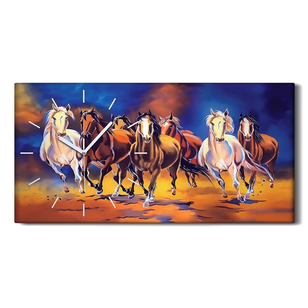 Horloge sur Toile Chevaux Galopv Art Moderne Mural Salon Pendule Silencieuse