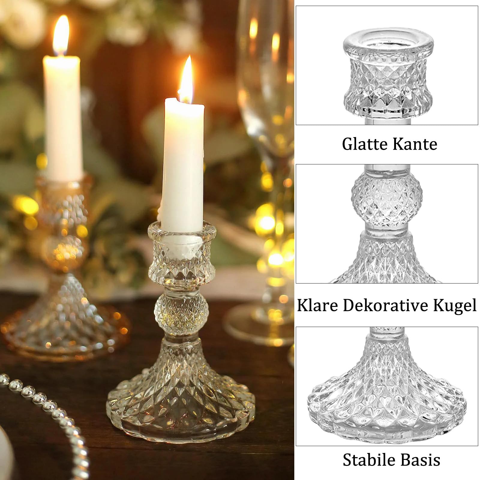 Portacandele in vetro trasparente, portacandele trasparenti per candelabri, 10 cm, portacandele in cristallo alto 10 cm, decorazione da tavolo per matrimoni, feste, cene, 6 pezzi