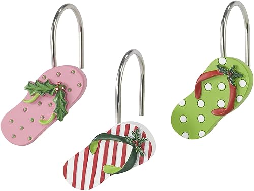 Avanti Linens - Ganchos para cortina de ducha, accesorios de baño navideños, juego de 12 (colección Flamingo Jingle)