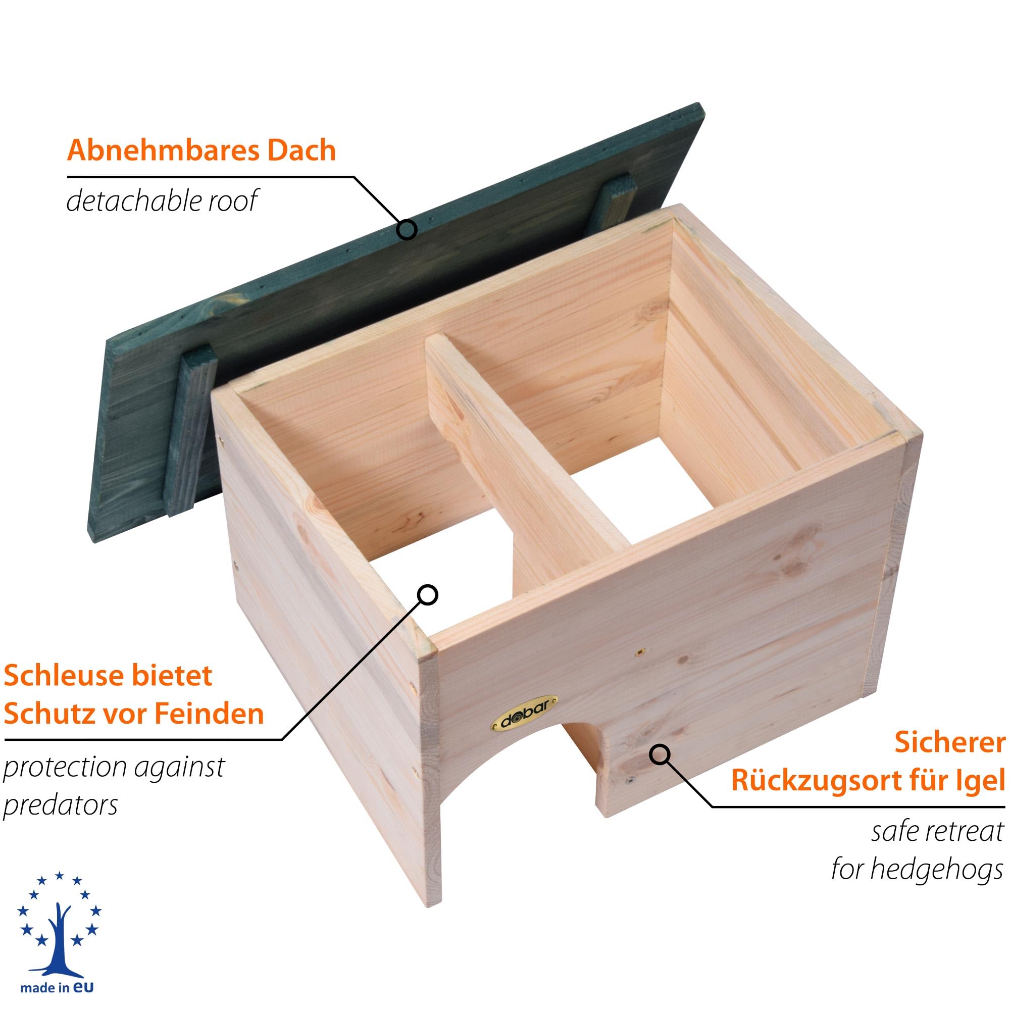 Moorland Houten Egelhuis met Inlooptunnel 35×27 cm – FSC Houten Egelhuisje voor Buiten Zonder Bodem met Labyrint Ingang & Dak – Weerbestendig Egel Voederhuis voor Tuin Voederplek – IH4