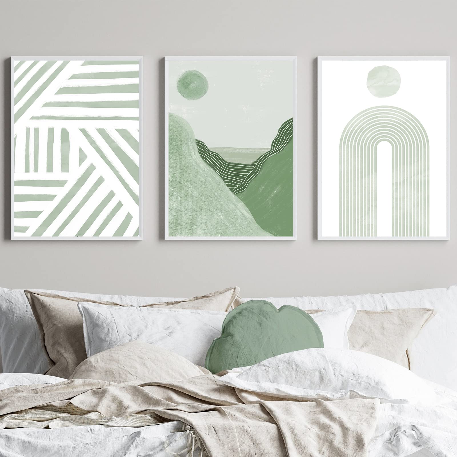 FEOFTIE Green Wall Art Sage Green Prints Neutral Wall Art Line