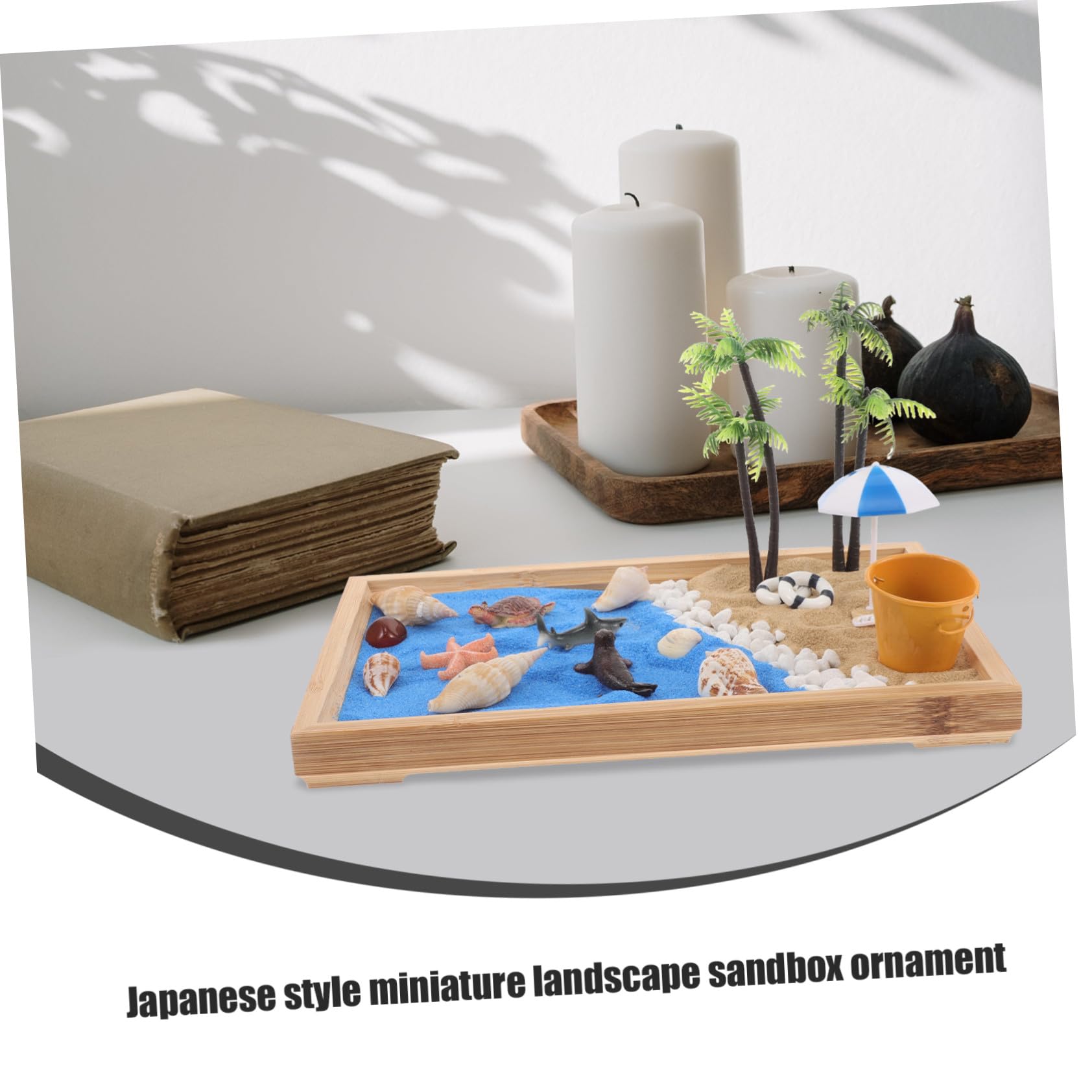 Mini Jardín Zen Japonés de Resina y Arena para Decoración de Mesa y Escritorio, Estilo Simple y Creativo Temática de Playa para Hogar y Oficina