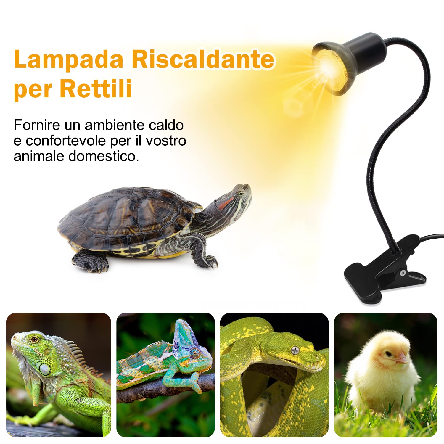 Lampada Per Terrario Con Paralume E27 E Timer – Riscaldamento UVB Per Tartarughe, Lucertole E Camaleonti (Senza Lampadina)