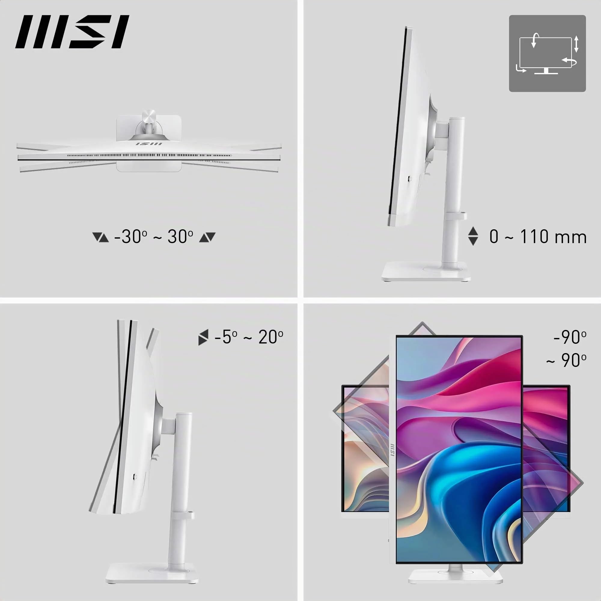 MSI Modern MD272UPHW 27-Zoll-UHD-Büromonitor - 3840 x 2160 IPS-Panel, 60Hz, augenfreundlicher Bildschirm, VESA-befestigbar, 4-Fach verstellbar - HDMI 2.0b, DisplayPort 1.4a, Typ-C, USB-B, USB-A