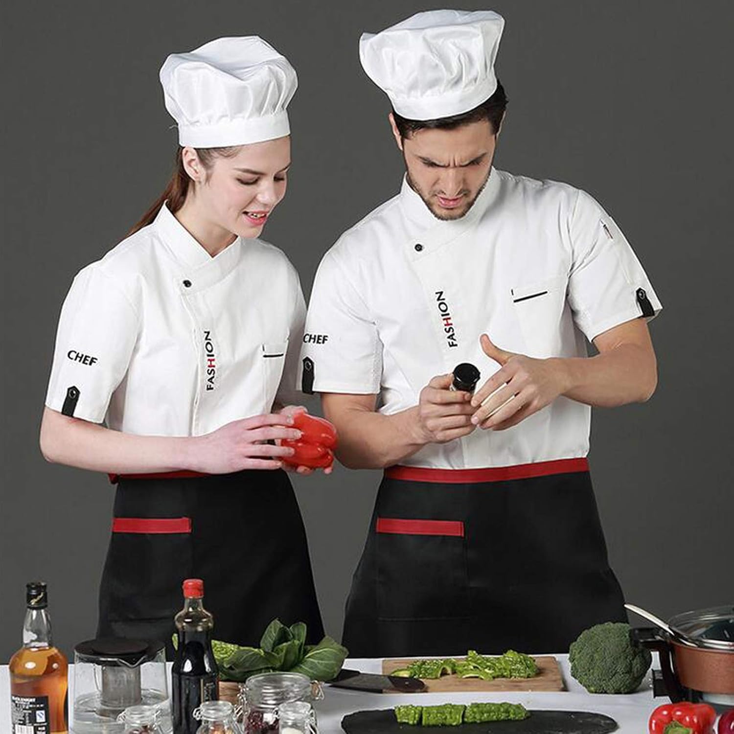 Chef Coat, Unisex Chef Jacket Short Sleeve Chef Uniform Breathable Restaurant Catering Cooking Clothes Kitchen Food Service Hotel Sushi Work Shirt(White_D(2XL))