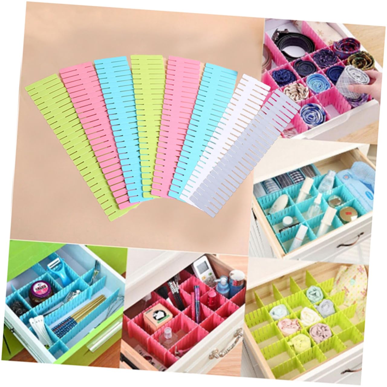 Divisori per Cassetti Regolabili 32 Pezzi in Pp Blu | Organizzazione Ordinata, per Cucina e Biancheria, Formato 32, 4x7cm, Separazione Modulare
