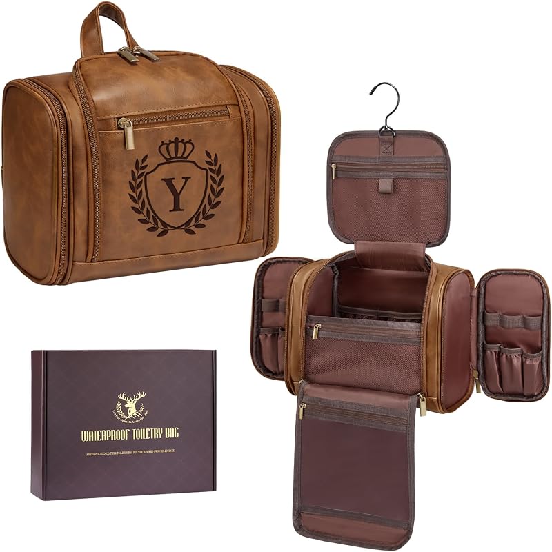 Necessaire masculina de viagem Aganmi em PU com zíper e alça para pendurar, Tawny, ALA01302Y