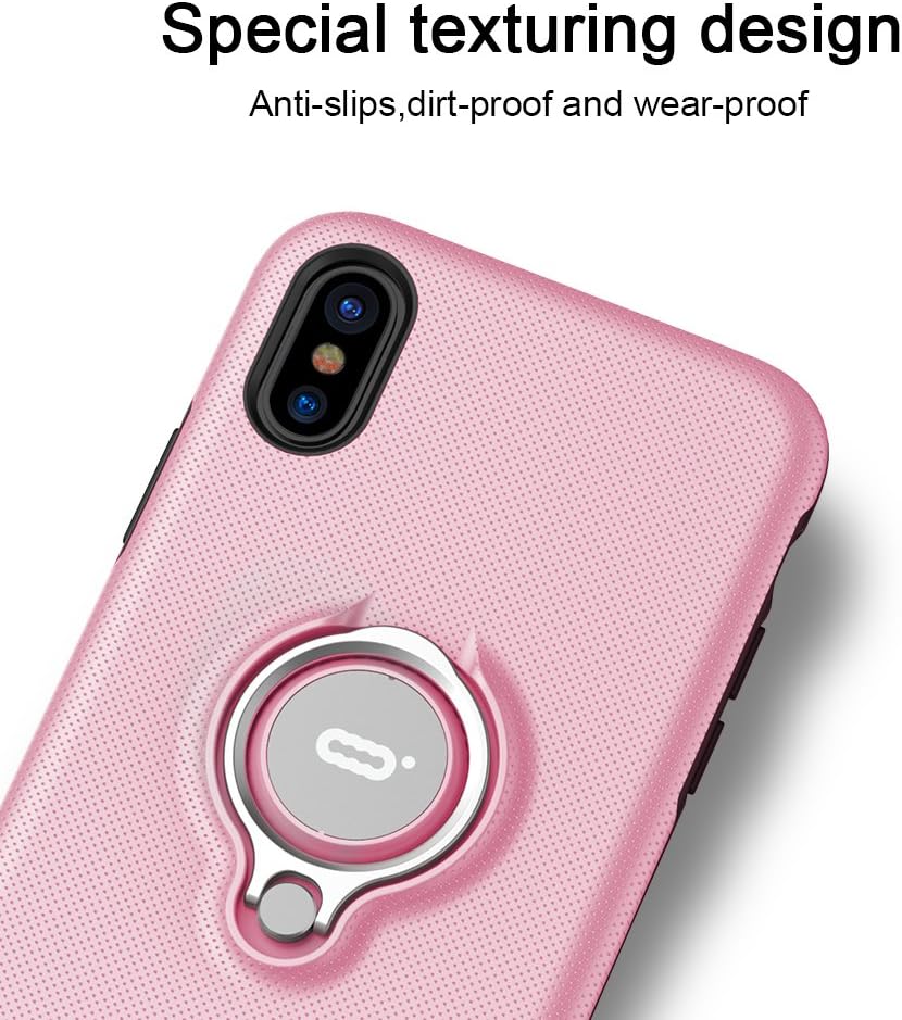 iPhone X Case, iPhone 10 Case, ICONFLANG Ring Kickstand case 360 Degree Rotating Ring Drop Protection Shock Absorption case [Compatible with Magnetic Car Mount case] for iPhone X (2018) - Pink