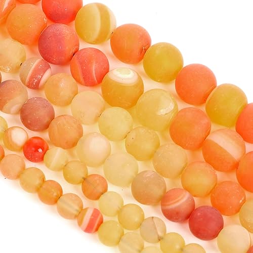 Miniatura 5 de 45 cuentas de piedra natural de ágata de línea amarilla mate de 0.315 pulgadas, hebra de gemas sin pulir, cuentas redondas sueltas para la