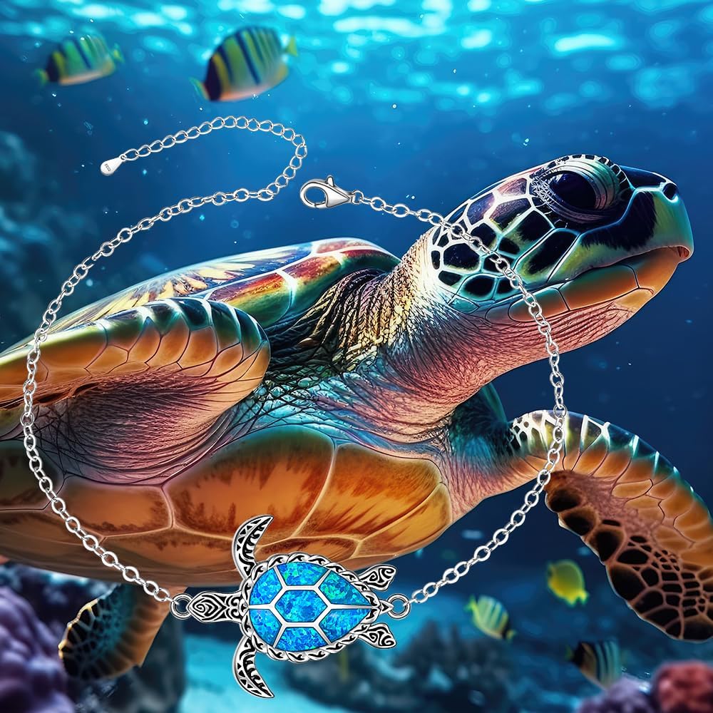 Turtle Anklet Blue Opal Turtle Ankle Bracelets for Women Sterling Silver Ocean Beach Hawaiian Sea Jewelry Gifts - Image 7