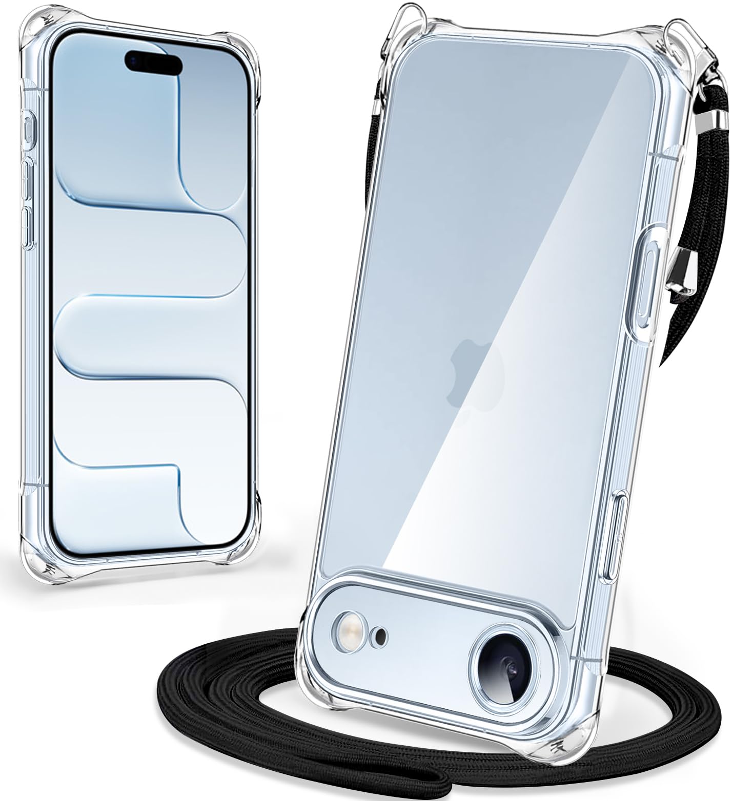 iPhone 17 Air 用 ケース クリア ショルダー アイフォン17 Air 用 スマホケース 携帯カバー 肩掛け 斜めかけ 縄掛けケース 透明 耐衝撃 TPU 薄型 軽量 紐付き 織りストラップ付き ネックストラップ 長さ調整可能 取り外し可能 落下防止 ワイヤレス充電対応 (クリア)